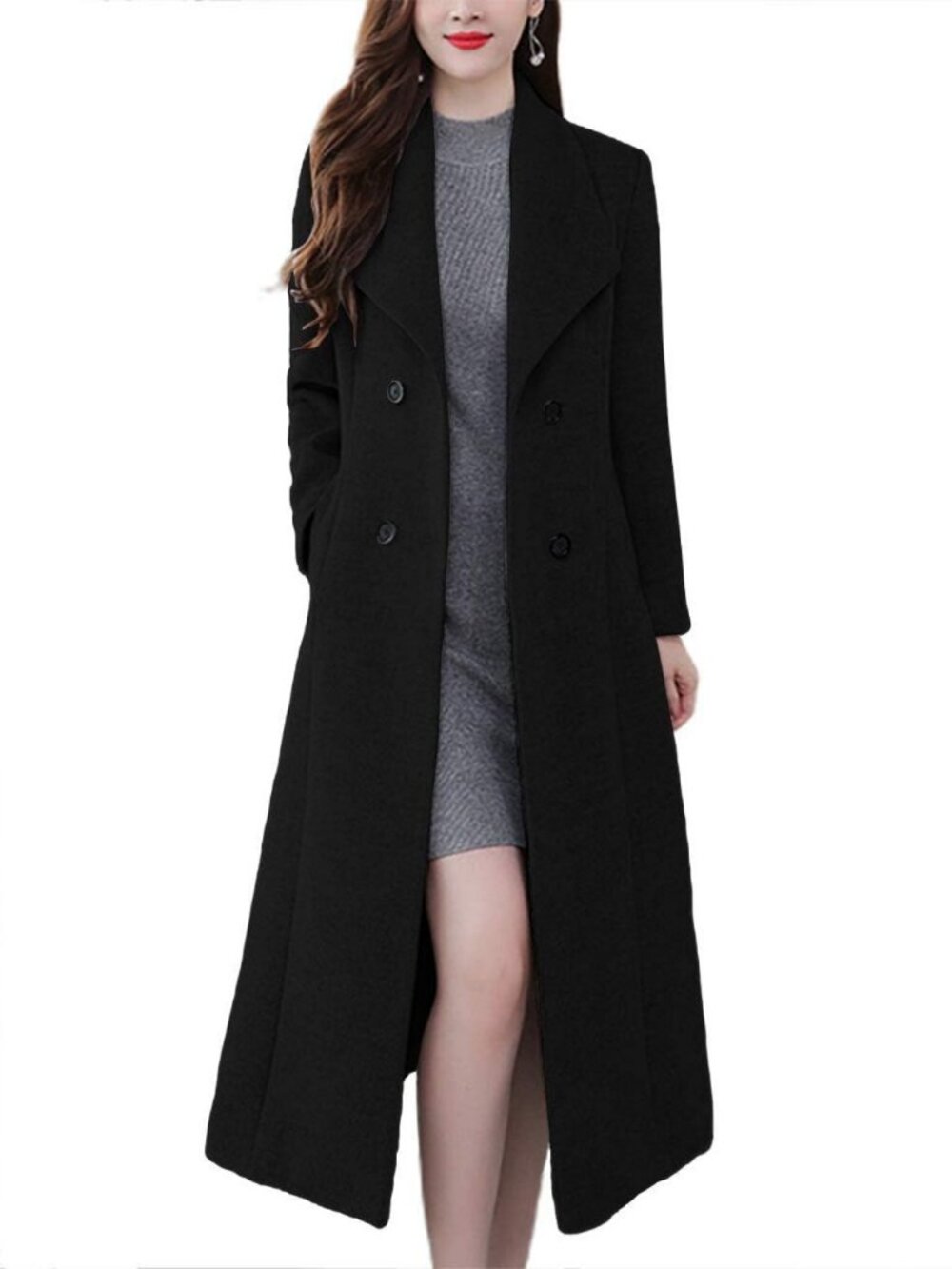 Chic Women's Long Wool Blend Maxi Peacoat with Shawl Collar - Winter Trench